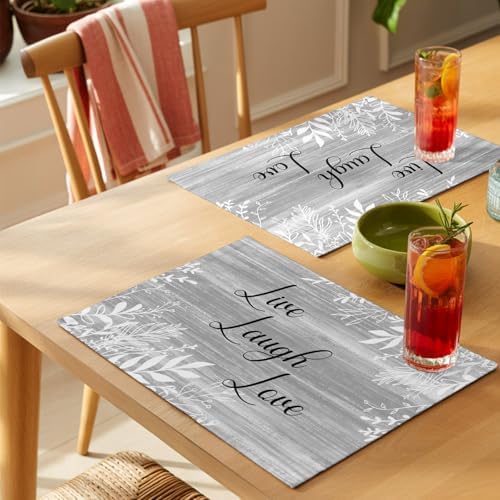 Leaves Placemats Set of 8, Rustic Minimalist Leaf Floral Botanical