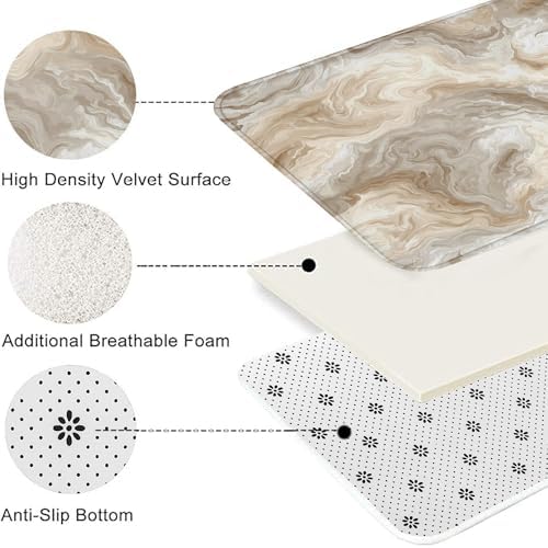 Marbled Beige Bathroom Mat Sets 3 Piece, Elegant Neutral Abstract