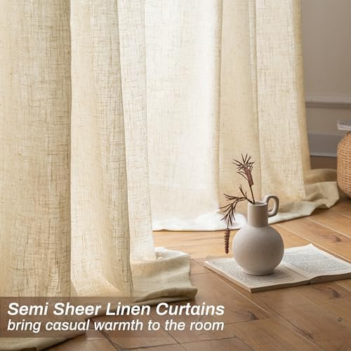 DriftAway Natural Linen Curtains 120 Inches Long 3 Pound Thick Semi