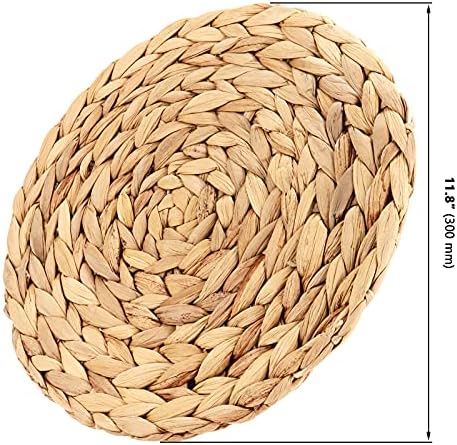 8 Pack 11.8 Inch Round Woven Placemats, Water Hyacinth Woven Rattan