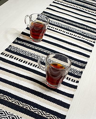 CHARDIN HOME Black, Cream, White Boho Table Runner | Cotton Farmhouse