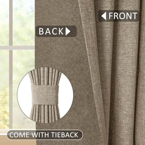 Macochico 100% Blackout Linen Grommet Curtains 96 Inches Long, Soft