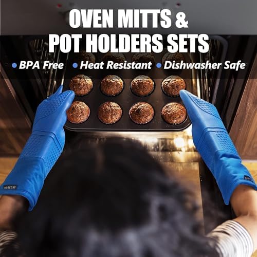 RORECAY Silicone Oven Mitts and Pot Holders Sets, Gloves for Kitchen