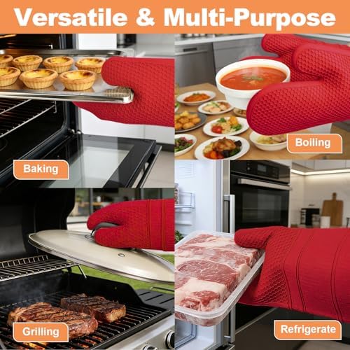 YUTAT Silicone Oven Mitts,Heat Resistant 2PCS Oven Mitts with Soft