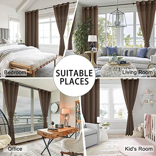 Hiasan Grommet Sheer Curtains with Tiebacks, Brown, W52 x L96, 2