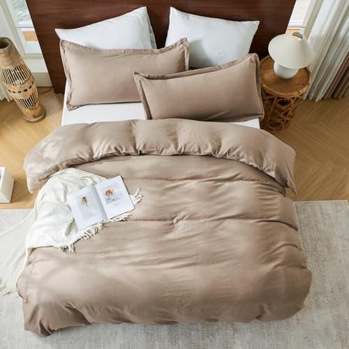 OAITE Duvet Cover Set 100% Washed Cotton Linen Like Queen