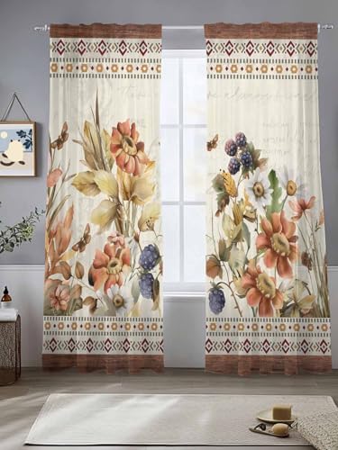 Sheer Curtains 108 Inches Long 2 Panels Set for Living Room, Vintage