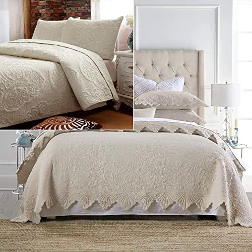 Brandream 6PC Beige Quilts Set Queen King Size Cotton Farmhouse