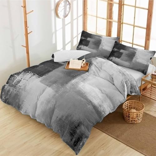 Duvet Cover Set Full, Vintage Gray Color Block Texture 3 Piece Bedding