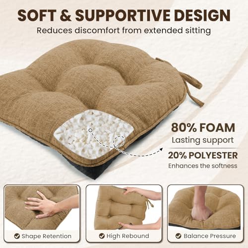 downluxe Indoor Chair Cushions for Dining Chairs, Tufted Overstuffed