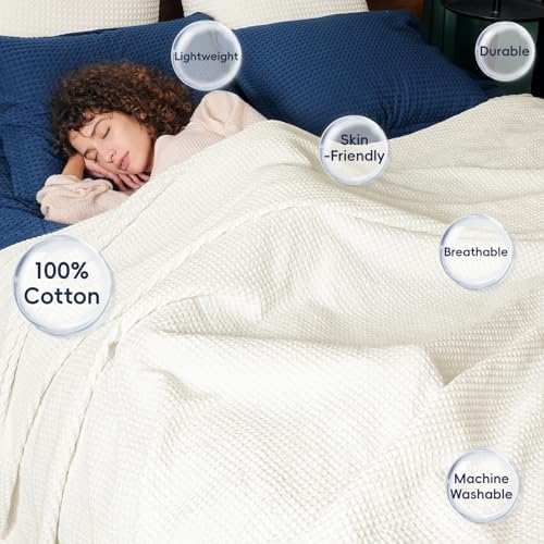 PHF 100% Cotton Waffle Blanket Lightweight Breathable, King Size