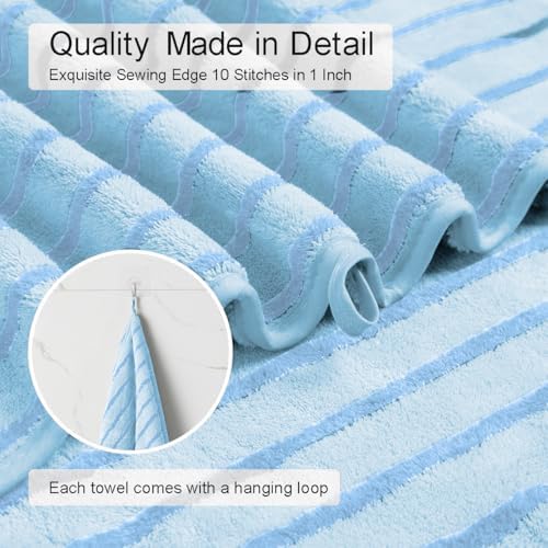 8 Pcs Blue Cabana Stripe Bath Sheet Set Oversized Bath Towel-2