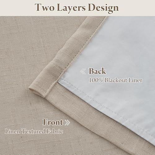 RYB HOME Linen Blackout Curtains 96 inches Long, 100% Blackout Noise