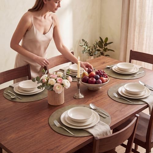 SHACOS Faux Leather 13" Round Placemats Set of 6 Heat Resistant, Khaki