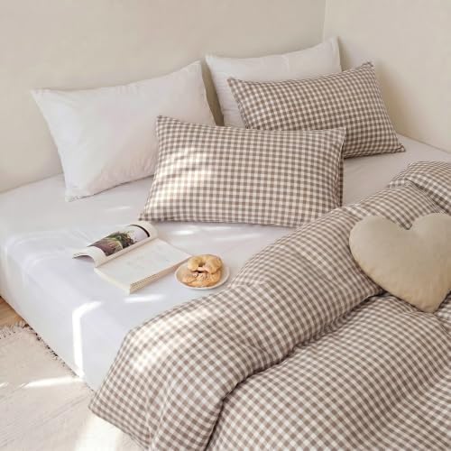 Merryword 100% Cotton Gingham Duvet Cover Set, 100% Washed Cotton