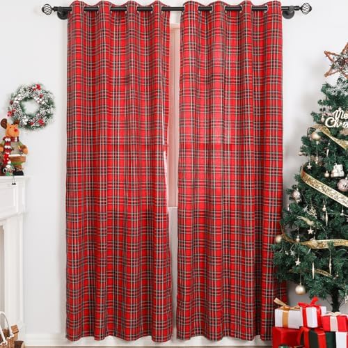 1 Pair Plaid Curtains Farmhouse Retro Window Treatments for Living