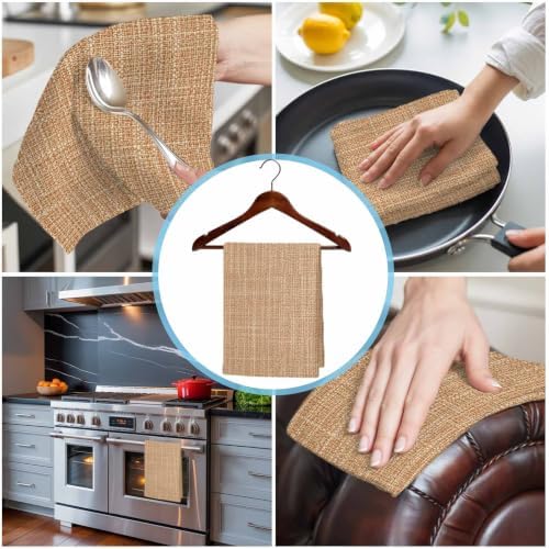 Tan Linen Kitchen Towels Set of 3, Rustic Boho Natural Sand Fiber