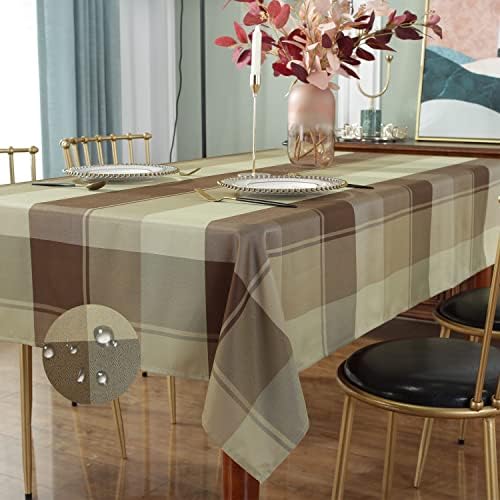 SASTYBALE Rectangle Tablecloth 52 x 70 Inch, Taupe, Checkered Table