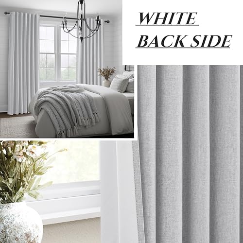 Light Gray 100% Blackout Linen Curtains 120 Inches Extra Long 2 Panels