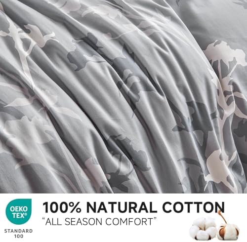 Simple&Opulence 100% Cotton Duvet Cover Set King Size, 3Pcs Grey