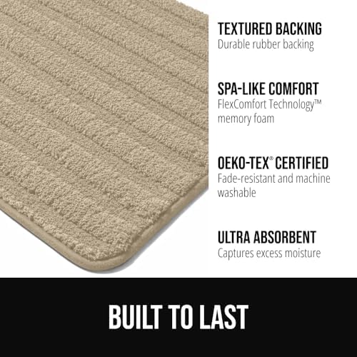 GORILLA GRIP Bath Rug, 24x16, Beige and Shower Mat, 21x21, Beige