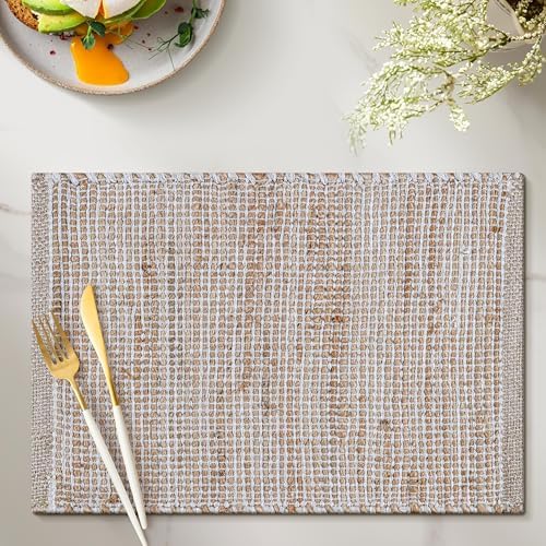 Cotton/Jute Placemats Set of 4-13x19 Inch - Natural-Ivory