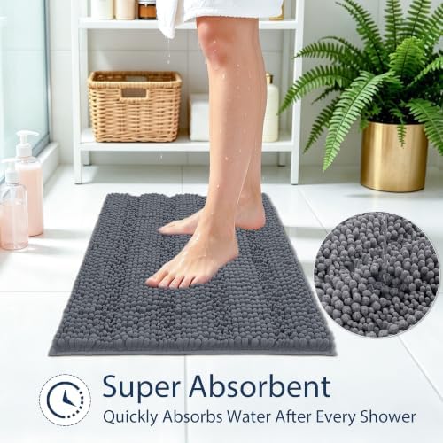 HEBE Bathroom Rugs Sets 3 Piece, Non Slip Washable Chenille Bath Mat
