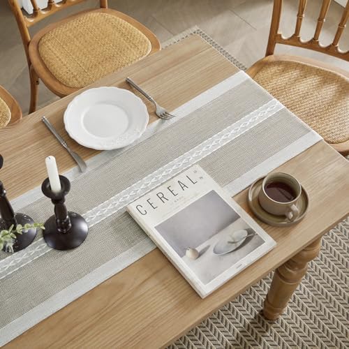 Wracra Embroidered Table Runner Linen Table Runners 108 inches Long