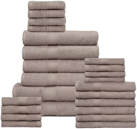 HILLFAIR 100% Cotton 24 PC Bulk Pack - Hotel Spa Bath Towels Set