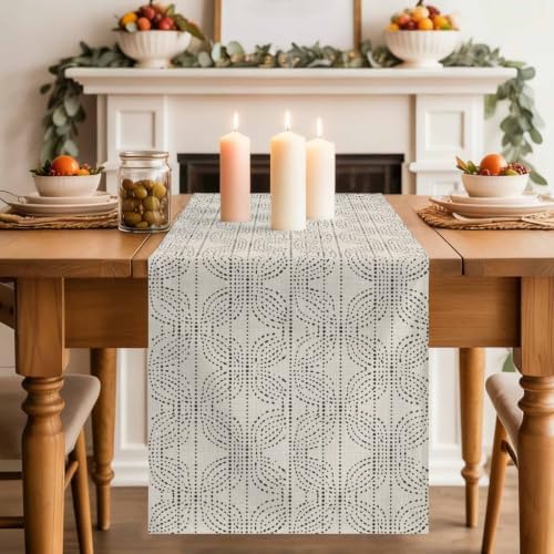Cream Beige Boho Table Runner 120 Inches Long, Rustic Minimalist