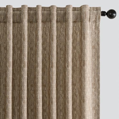 MIULEE Patterned Farmhouse Linen Curtains, Back Tab, 52Wx96L, Brown