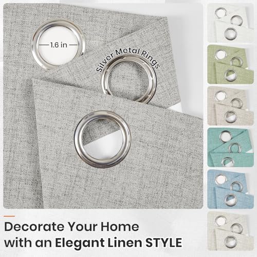 Melodieux Grey Linen Blackout Curtains 63 Inch Length for Bedroom