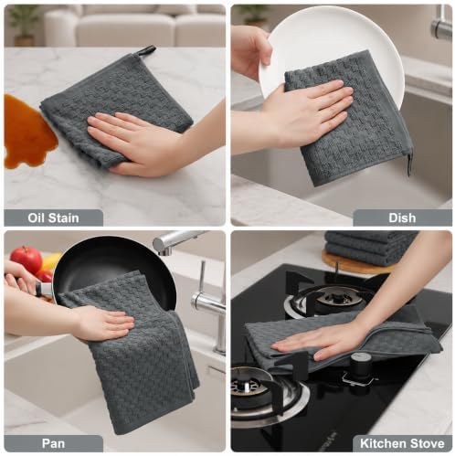 8 Pack Kitchen Towels and Dishcloths Set, Dark Grey