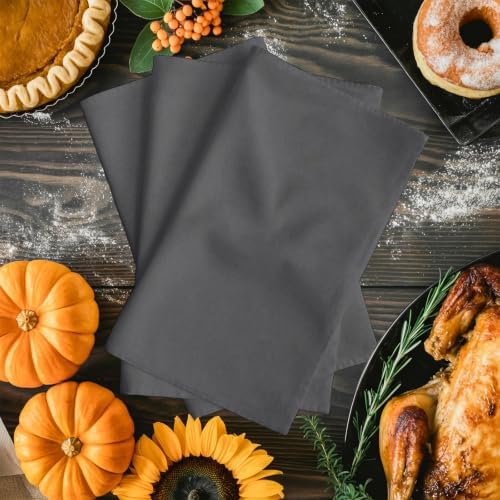 Charcoal Gray Kitchen Towels Set of 4 Vintage Minimalist Solid Color