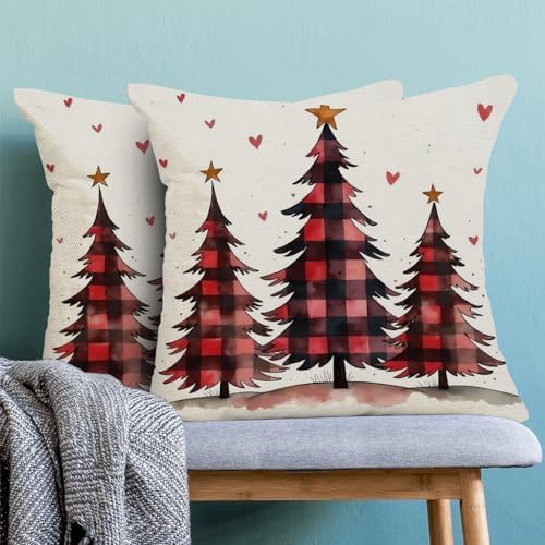 Christmas Pillow Covers 18x18 Inch Set of 2 Red Black Buffalo Plaid