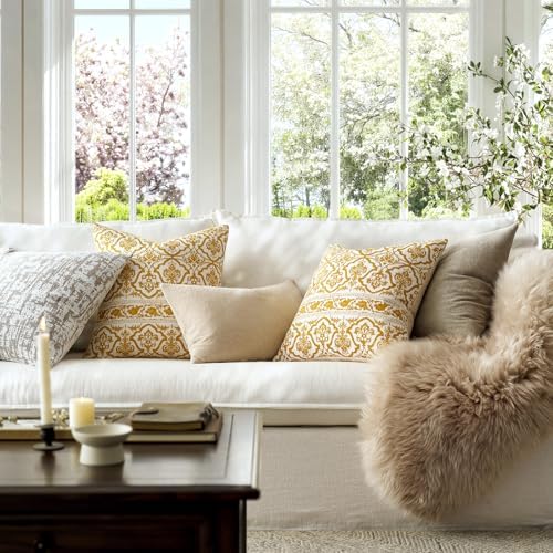 Decorative Vintage Pillow Covers 20x20: Mustard Yellow Floral Throw