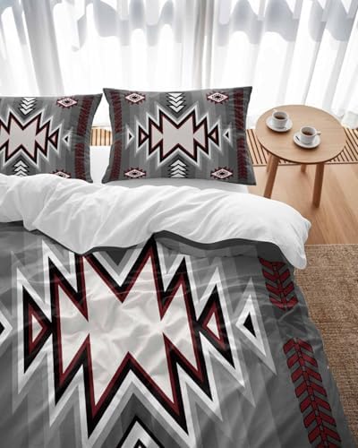 LooPoP Duvet Cover Set Full Size Grey Boho Comforter Sets 3 Pieces