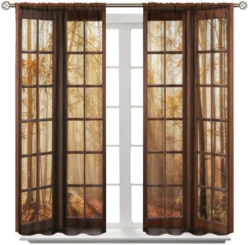 Landscape Blackout Curtains, Fall Misty Forest Nature 3D Landscape