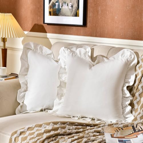 AmHoo Pack of 2 Throw Pillow Covers 100% Cotton Pre Washed Ruffle