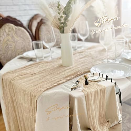 Aktor 12 Pack Beige Table Runner Boho Cheesecloth Table Runner Semi