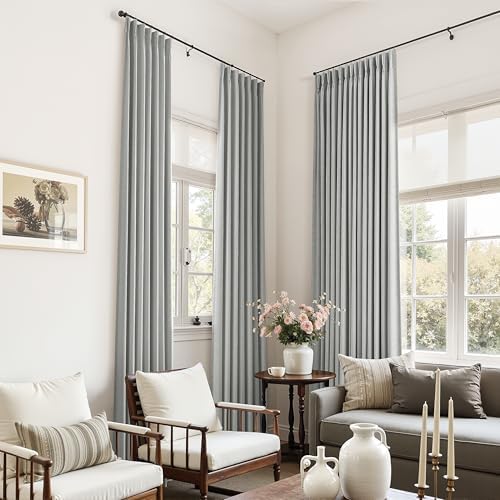 Naturoom 100% Blackout Linen Pinch Pleat Curtains 108 Inch 9FT Light