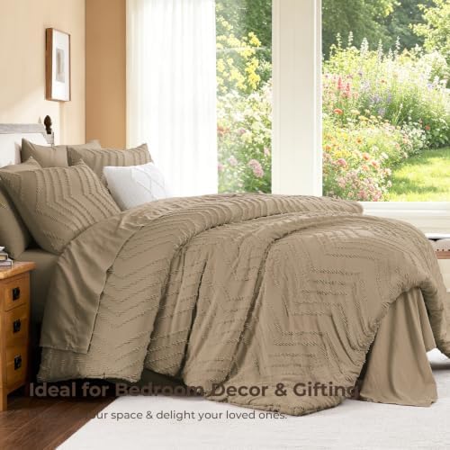 Litanika Taupe California King Comforter with Sheets, 7 Pieces Boho