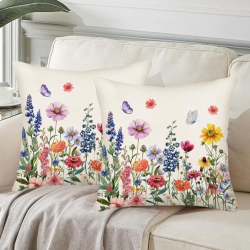 Fukeen Spring Flower Pillow Covers 22x22 Inch Set of 2 Colorful Herbs