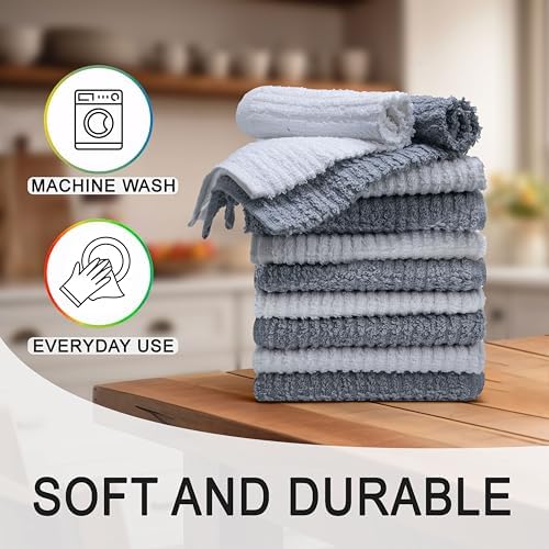 Textila Bar Mop Towels 12x12 Inch – White & Grey – Pack of 10 - Cotton