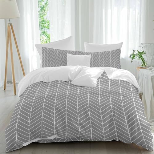Grey Geometric Duvet Cover Set, Modern Pure Color Abstract Striped
