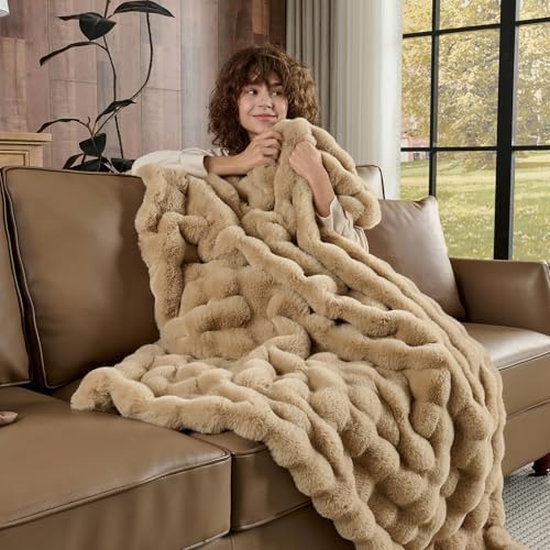 Lotus Karen Faux Fur Blanket - Big Bubble Rabbit Fluff Twin Size