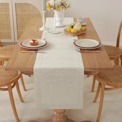 100% Pure French Linen Table Runner (Natural,14x132 Inch)