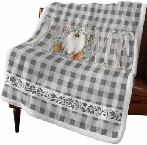 Fleece Sherpa Bed Blankets, Grey Checked Microfiber Plush Flannel
