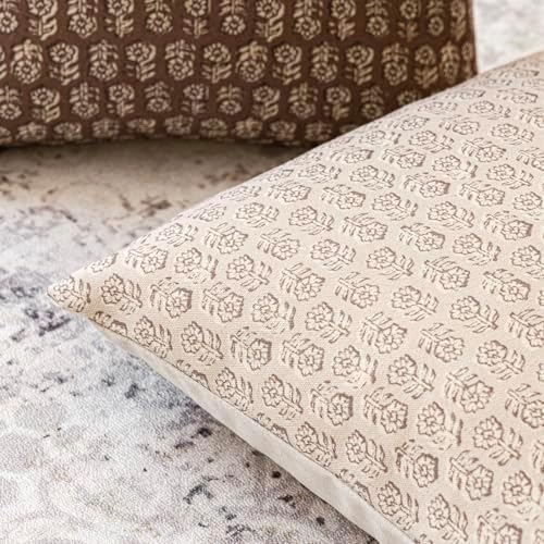 Foindtower Decorative Floral Print Throw Pillow Covers 20×20 Ivory