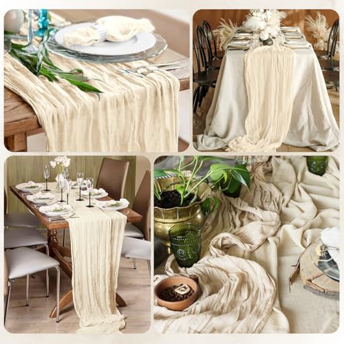 12 Pack Ivory Cheesecloth Table Runner 17x108 Inch Semi Sheer Boho